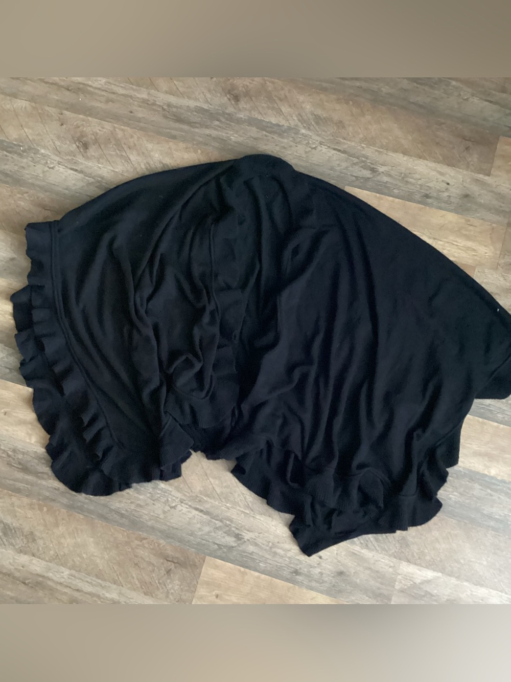 Source Unknown Black Ruffle Hem Poncho Shrug